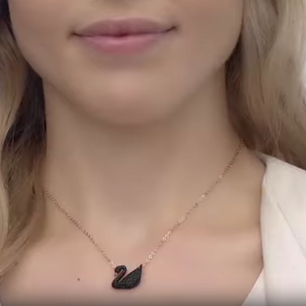 Swarovski Iconic Swan Pendant Necklace - Black